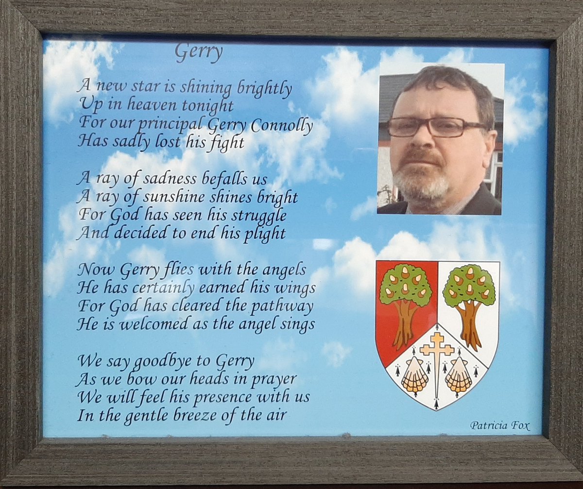 OaklandsCC's tweet photo. Remembering Mr Gerry Connolly today on the 2nd anniversary of his sad passing. A gentleman, an educator, a facilitator, a marvellous leader of our school from 2008 until 2019. Ar dheis Dé go raibh a anam dílis. https://t.co/xDRs1HMbms