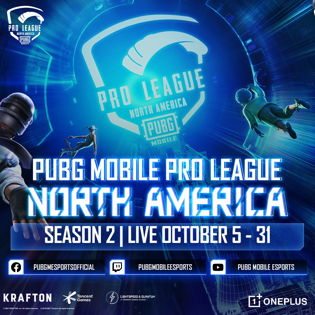 The PUBG MOBILE Pro League North America Season 2 is coming! 

Get ready for the action October 5-31:
📅League play on Tuesdays &amp; Wednesdays
📅Super weekends on Friday, Saturday &amp; Sundays
🕖Broadcast starts at 7PM EST
Who take home the chickens dinners?

#PUBGMOBILE #PMPL #PMPLNA