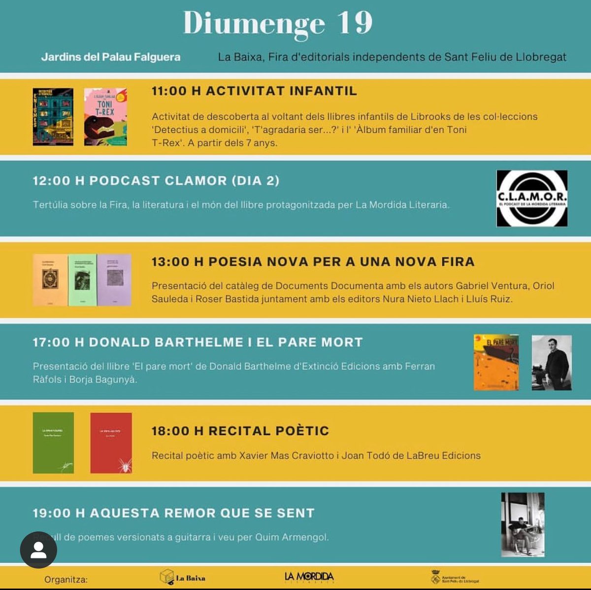 ajsantfeliu's tweet photo. 😆Ja tens plan per aquest #capde a #SantFeliu! 📖
📚 @firalabaixa celebra la 1a edició demà 18 i el 19 de setembre a la Sala Ibèria!
👏 Presentacions de llibres, teatre infantil, recitals...
📗Vine i descobreix activitats literàries!
#viusantfeliu #viucultura https://t.co/T0GPjRAaJm