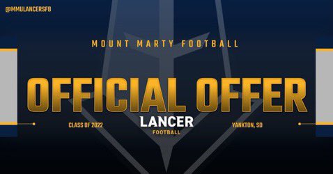 After a great talk with <a href="/CoachZuck/">Heath Zuck</a>  I am blessed to announce I have received an offer from <a href="/mountmarty/">Mount Marty University</a> 🔵🟡 <a href="/DMrailsfootball/">Des Moines Lincoln Football</a> <a href="/OJSinclair/">OJ Sinclair</a>