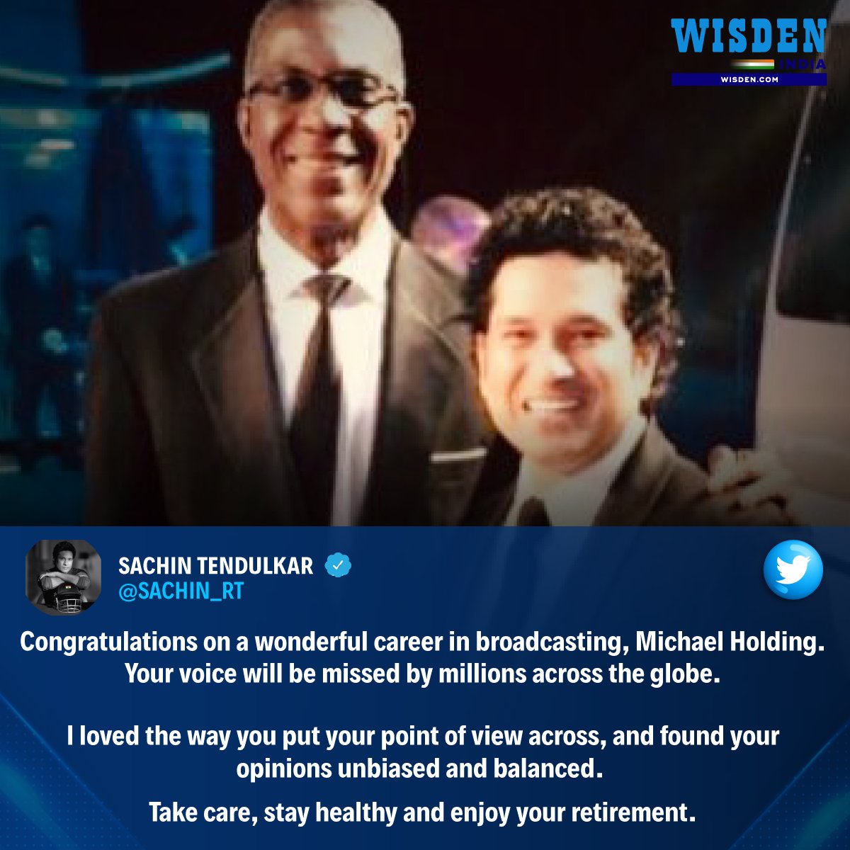 Sachin Tendulkar posted this tribute after it was widely reported that Michael Holding had retired from commentary. ❤️🤩

What is your favorite Michael Holding moment as a cricket commentator?

#SachinTendulkar #MichaelHolding