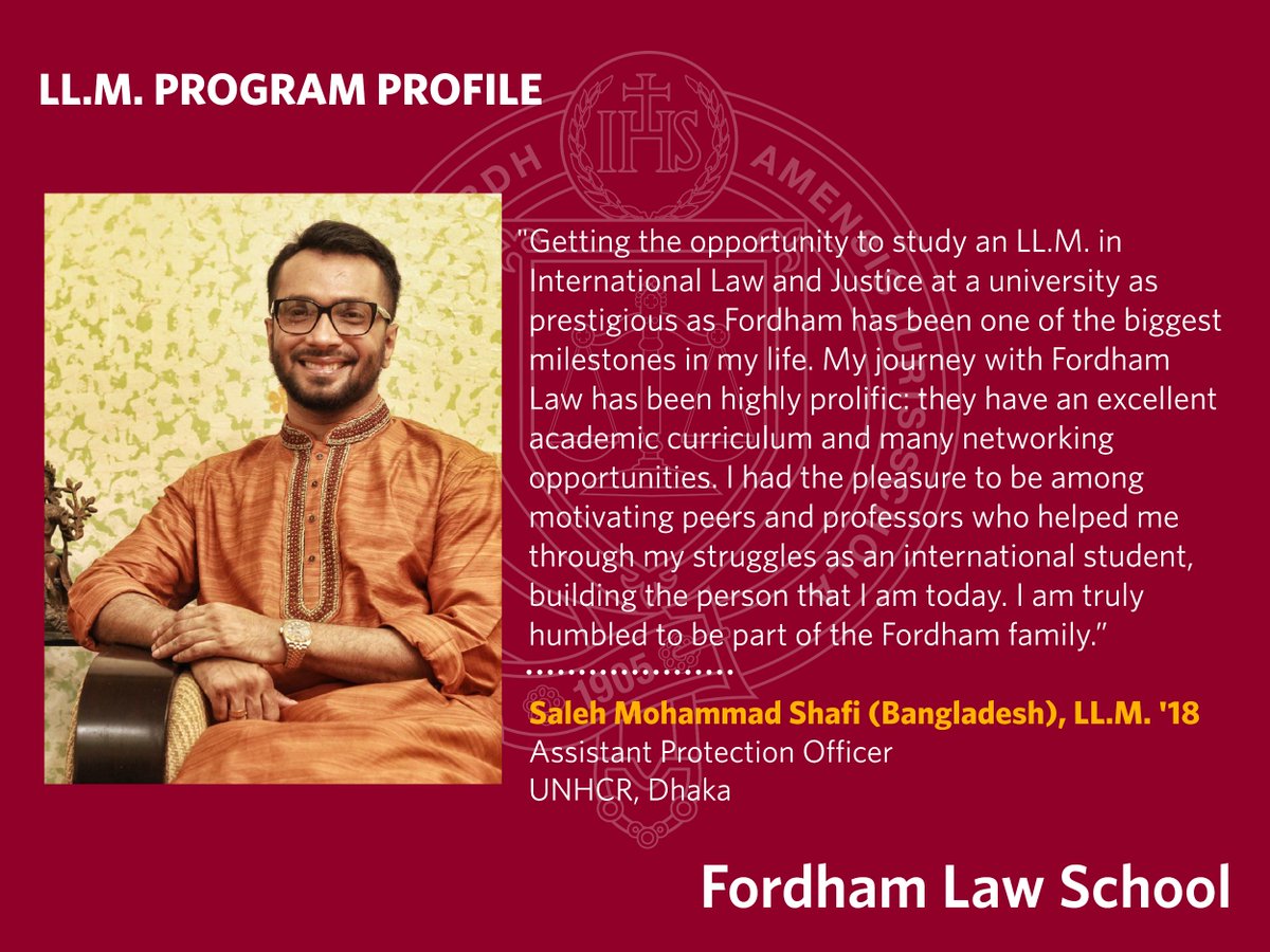 FordhamLawINTL's tweet image. #LLM Program Profile - Saleh Mohammad Shafi (Bangladesh), LL.M. &apos;18
Assistant Protection Officer
UNHCR, Dhaka

#FordhamLaw #LLMAlumni