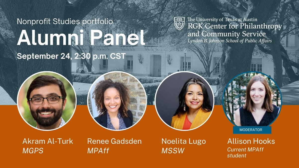 We're excited to welcome back a few of our Nonprofit Studies portfolio alumni to a panel event next week! Our panel includes grads of <a href="/TheLBJSchool/">The LBJ School</a> &amp; @TexasSteveHicks with varied and exciting career paths. Learn more about our panelists and register here: bit.ly/3l8ucJ1