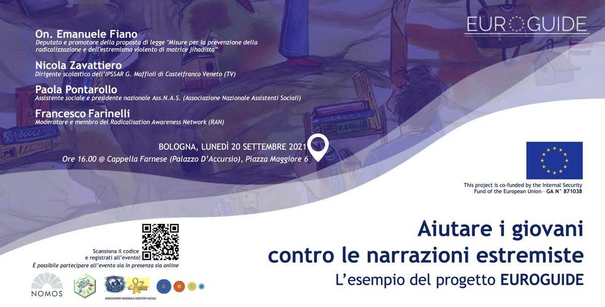 takethedate's tweet photo. È ancora possibile iscriversi all’evento finale del progetto #Euroguide: “Aiutare i giovani contro le narrazioni estremiste. L’esempio del progetto EUROGUIDE”.
Partecipa all’evento ➡️https://t.co/tWcVCPIUYe
Segui la diretta streaming ➡️https://t.co/SgOLFoXqRs https://t.co/nxcSLLFvee