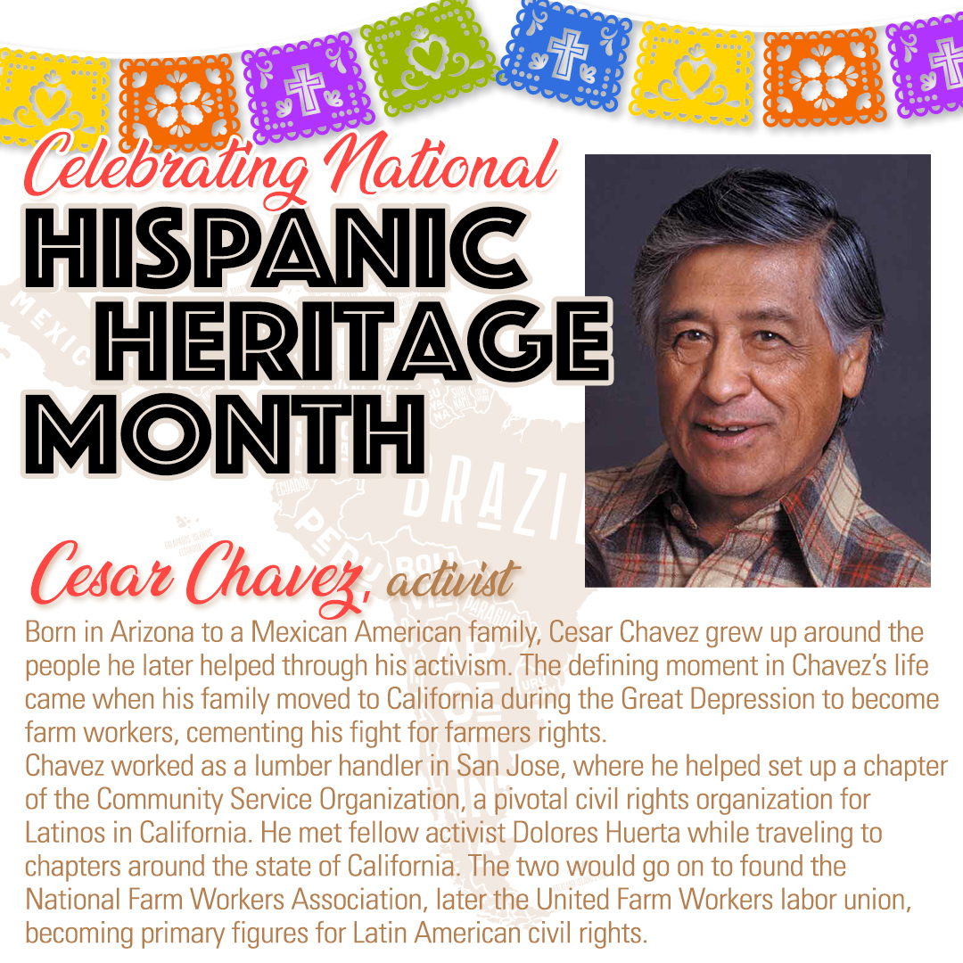 During Hispanic Heritage Month, we celebrate those of Spanish-speaking backgrounds who have positively influenced our students and staff. Today: Cesar Chavez
#HispanicHeritageMonth