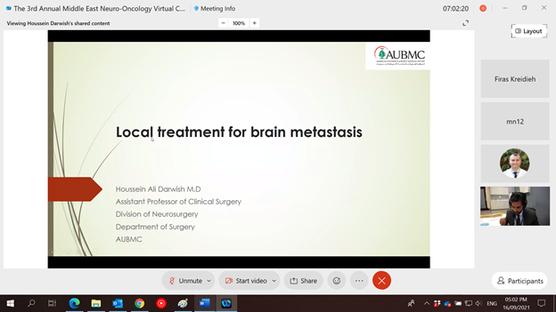 HPDC_AUB's tweet photo. Session 3 kicks-off with Local Therapies of #BrainMetastasis by Dr. Houssein Darwish, @1982Houssein, Assistant Professor of #Neurosurgery @AUBMC_Official 

#cmeoffice #meded #healthcare #neurooncology #oncology #cancer #NKBCI @OncoAlert @DrHazemAssi https://t.co/xLRgnuokcX