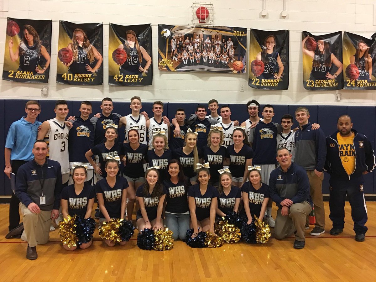 CheerWayne's tweet photo. Throwback to 2018! A great night for our cheerleaders and Varsity basketball players who won this game advancing them to the semi sectionals!  #throwbackthursday #waynecheer @WCSD_Athletics https://t.co/LMI0iyjeAV