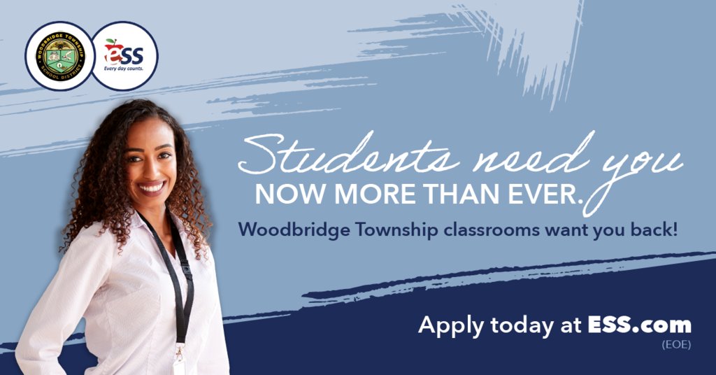 The Woodbridge Township School District is now hiring subsitute teachers.    If interested in applying, please visit: ess.com