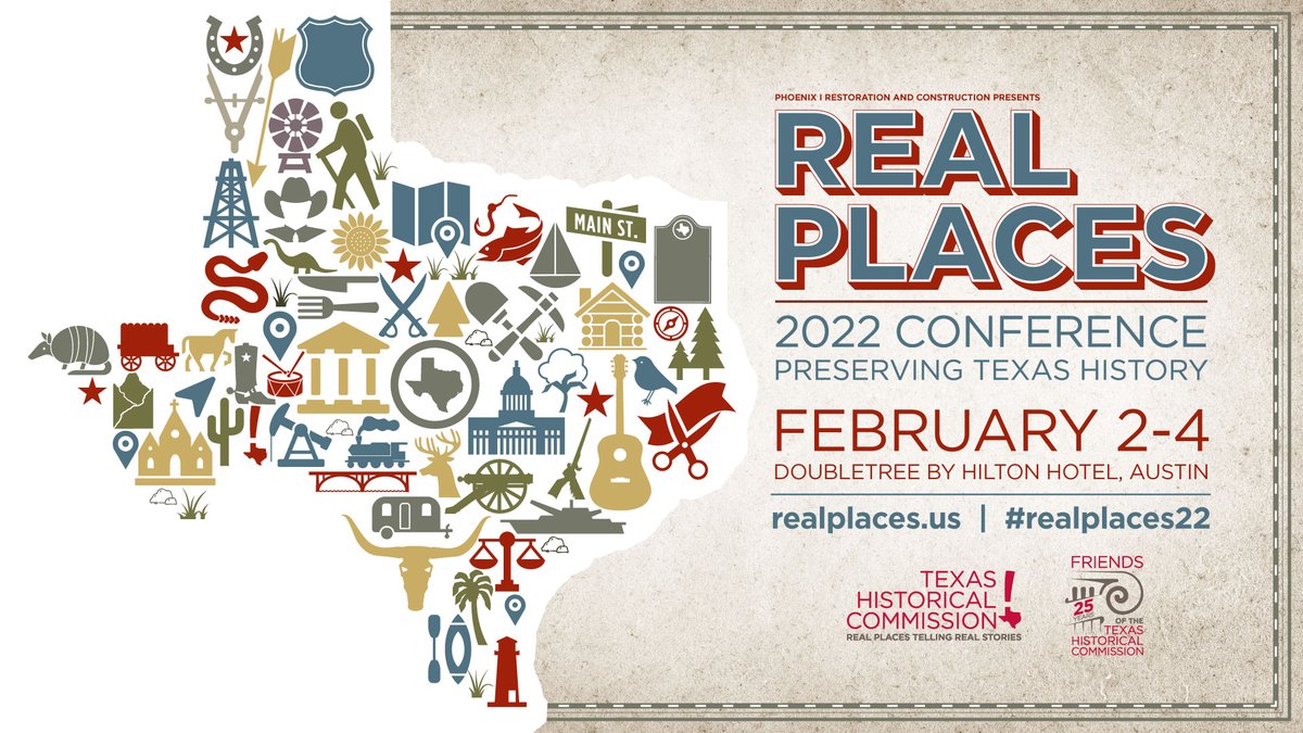 TxHistComm's tweet photo. Early-bird registration is now open for the Texas Historical Commission’s #RealPlaces22 conference, which will be held in person in Austin, February 2–4, hosted by @friends_thc. 

Act now to take advantage of early-bird savings: https://t.co/GsXlIFYxjt https://t.co/XfuLEJ1fAX
