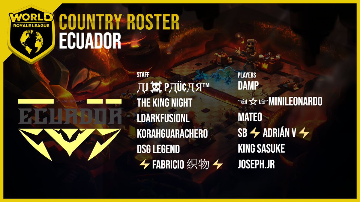 WRL Season 7 Roster Reveal!
Team <a href="/EcuadorCR_/">Selección de Ecuador CR</a>🇪🇨 

Staff
🗣️<a href="/AJ_PAUCAR/">Anthony Jose</a>
🗣️<a href="/fabri_edison/">⚡Fabricio 织物⚡</a>
🗣️<a href="/Velandiaac/">Camilo velandia</a>
👥@LegendRD_GG
👥<a href="/thekingedgar22/">Edgar Rafael/the king night</a>
📊<a href="/Darkfusioncr/">lDarkFusionl 📊</a>

Players
👤@CrDamp
👤<a href="/Leonardo9730/">Leonardo</a>
👤<a href="/Mateo8291/">Mateo ✌</a>
👤@Adr1anv_cr
👤@Sasuke_Ec
👤<a href="/Joseph2002Jr/">Joseph</a>

Good luck Team Ecuador!