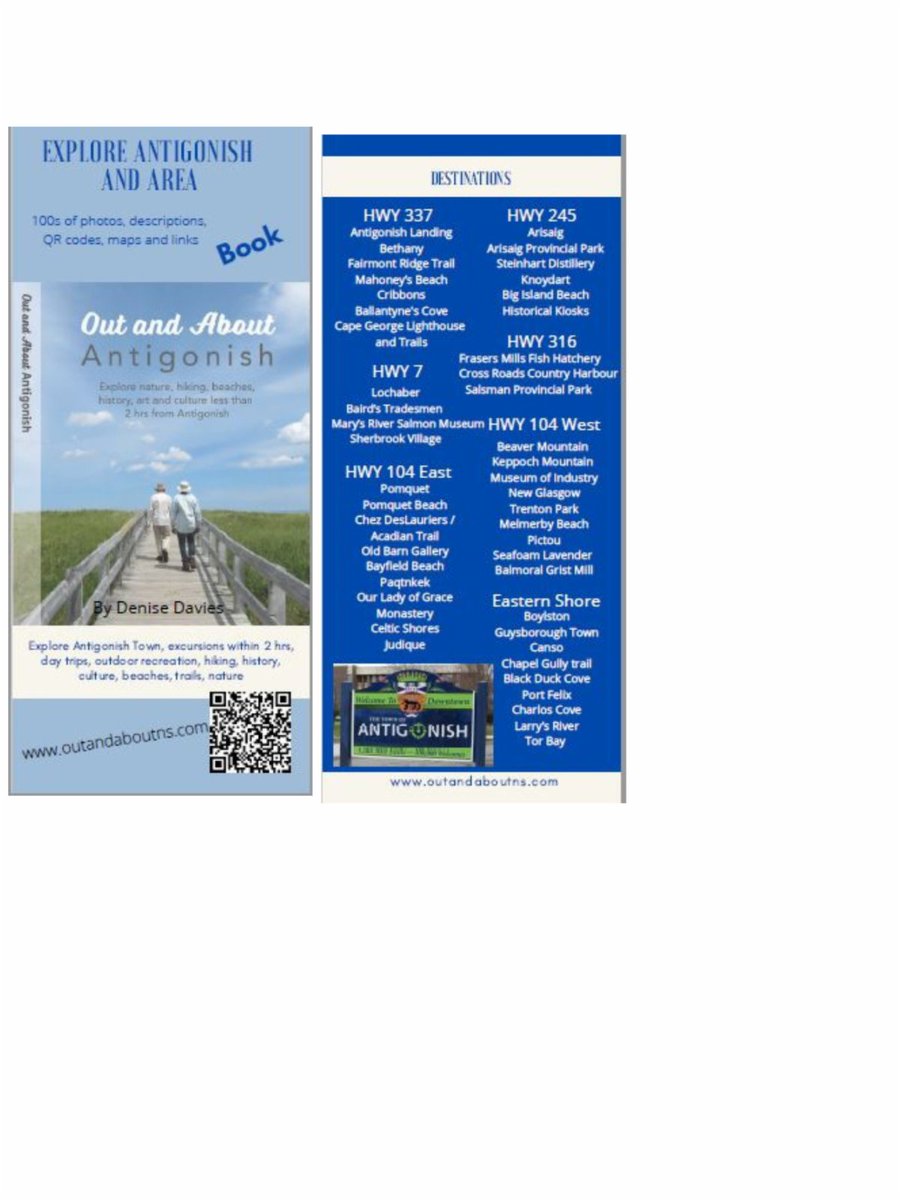 Planning your weekend or after work trip?  Check out "Out and About Antigonish" book available at The Curious Cat Tea and Books and Antigonish 5 to $.    Short trips from Antigonish to explore beaches, trails, historical and more.  Photos, Maps and QR codes.