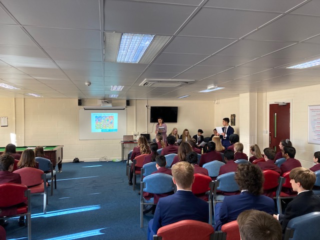 SGSSeniorSchool's tweet photo. #SGSYear13 students presenting global goals in Anson House assembly. #SGSBeSomeone https://t.co/Lkozgwltrp