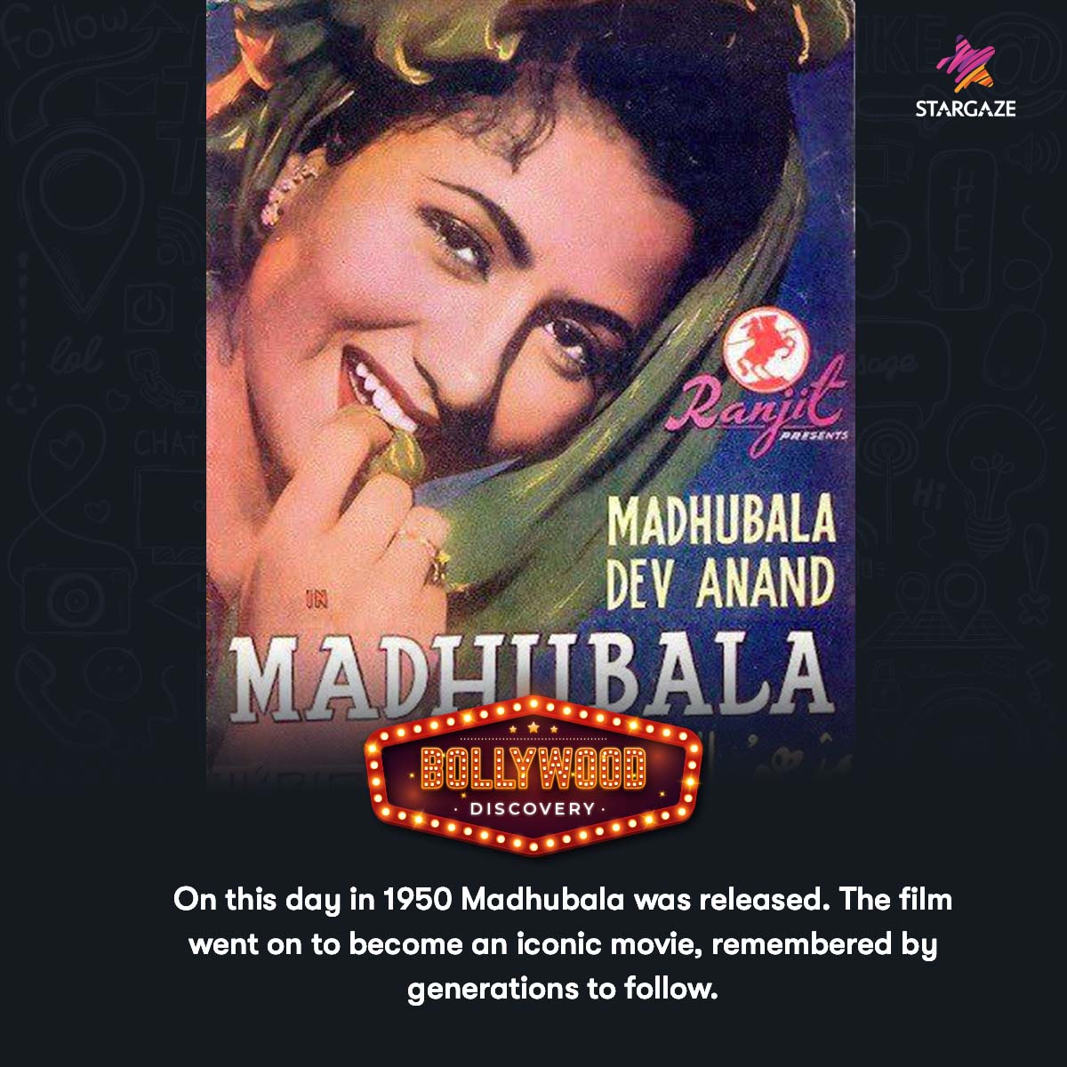 Prahlad Dutt's Madhubala was released in Cinemas on 16th September 1950. The romantic drama starred Dev Anand against Madhubala and revolved around an heiress wooed by several mercenary men while she was in search of a true lover.