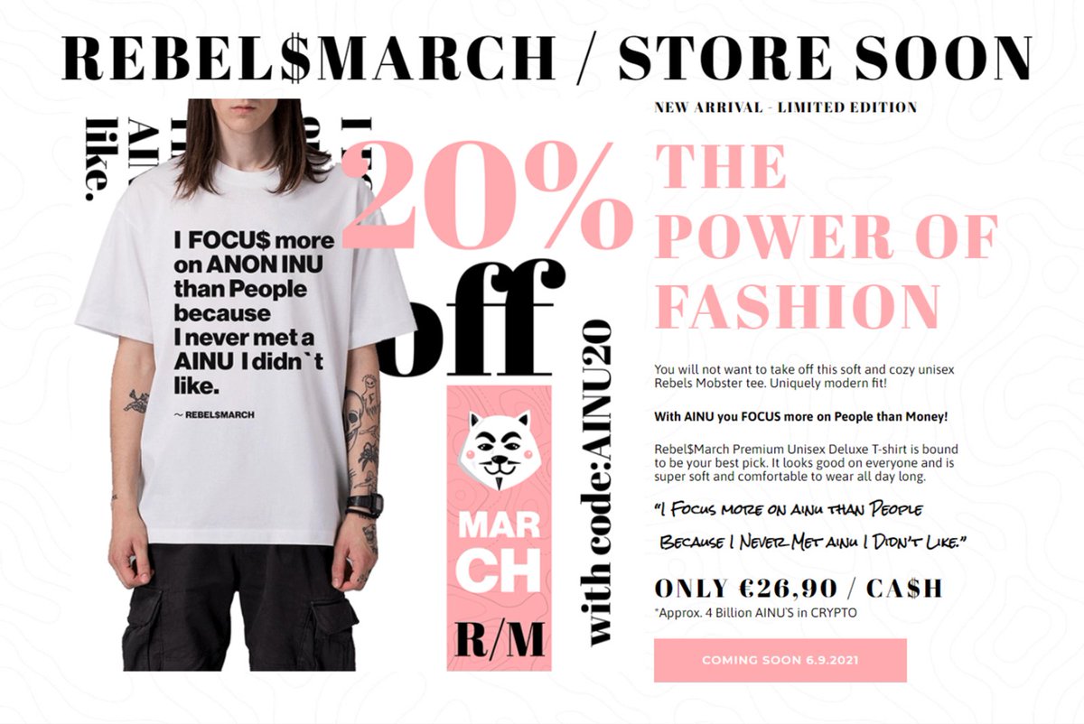 MarchRebels's tweet photo. 👩‍🎤 We are WORKING HARD with our fellow colleagues in the Fashion industry! To bring first "MARCH&amp;DICE" for an young CRYPTO Anon Inu - AINU Rebels COMMUNITY. 🛒 Bringing AINU$MARCH closer to EVERY HODLER in the WORLD. 🎲 #onlinesoon https://t.co/grfq13Y3e6 https://t.co/pDhGpaRSBA