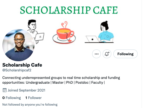 olumuyiwaayo's tweet photo. Something big is coming!!

Scholarship cafe is here to stay!

Connecting underrepresented groups to real-time scholarship and funding opportunities: Undergraduate | Master | Ph.D. | Postdoc | Faculty https://t.co/mbwAiBHdpJ
