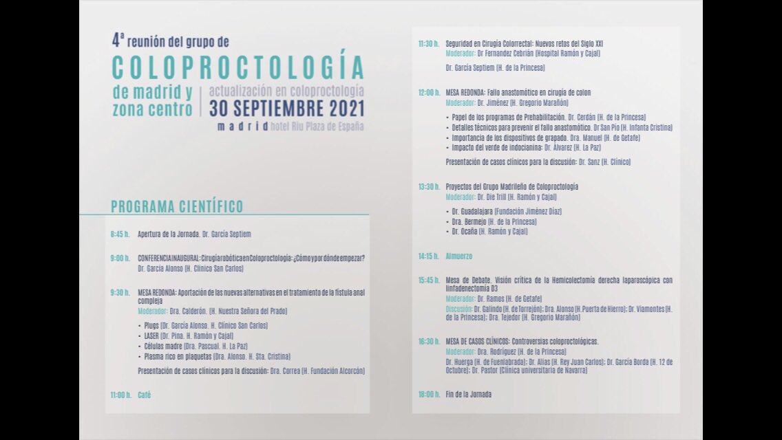 Plug, Laser, PRP, células madre. Que aportan las nuevas alternativas terapéuticas en fístula anal compleja? En #coloproctomadrid21 discutiremos sobre este y otros temas de actualidad. Quedan solo 2 semanas! <a href="/AECP_FAECP/">AECP</a> <a href="/aecirujanos/">aecirujanos</a> <a href="/CirujanosMad/">Asociación Madrileña de Cirugía</a>