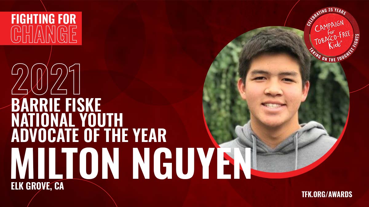 TobaccoFreeKids's tweet image. We are delighted to announce Milton Nguyen is our 2021 Barrie Fiske National Youth Advocate of the Year Award recipient!
 
Milton is a passionate trailblazer in the fight against tobacco, and we look forward to celebrating him at our #YouthAdvocateAwards. tfk.org/awards