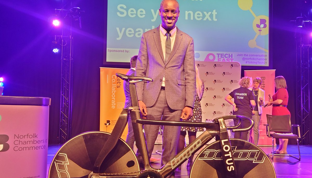 MAPartnersUK's tweet photo. Thanks to @norfolkchamber and all the speakers and exhibitors at today's #TalkingTech21 - our Tax Assistant Manager was impressed by the @lotuscars track bike used by Team GB!😀 https://t.co/iBm6wuaVmO