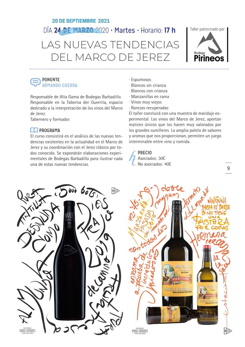 ¡Retomamos los talleres "Huesca, la Magia de la Gastronomía"! ¡Ilusionados!
El próximo lunes, taller patrocinado por <a href="/BodegaPirineos/">Bodega Pirineos</a> con el responsable de Alta Enología de @Barbadillo, Armando Guerra. 🍷Para mayor información: ☎ 974 22 79 43 📧 marivi@hosteleriahuesca.com
