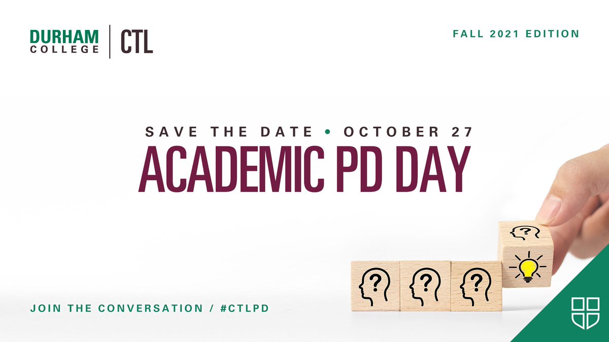 Mark your calendars <a href="/durhamcollege/">Durham College</a> faculty and staff: the Fall 2021 edition of #AcademicPDDay is happening next month on October 27, 2021. More exciting details to come so stay tuned! #CTLPD