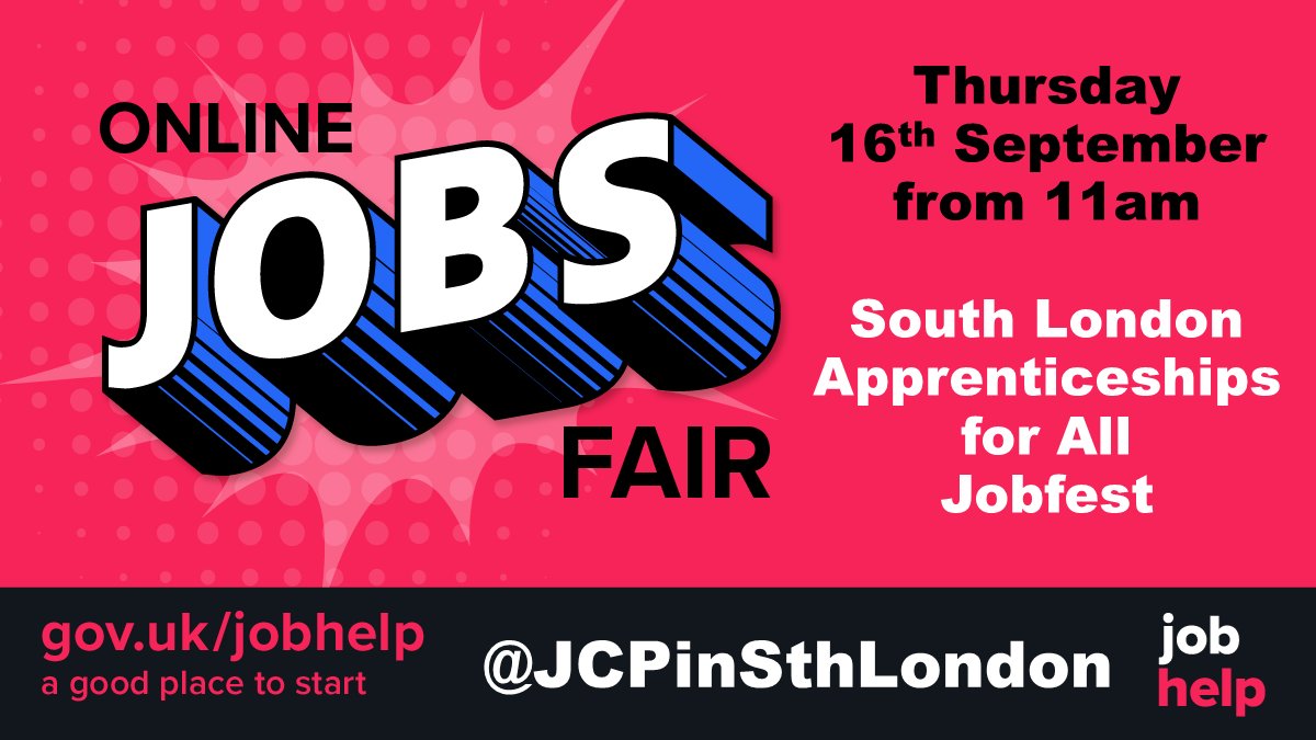 In case you missed our Apprenticeships for All Jobfest this week you can still see all the jobs by following this link ow.ly/o2yb50G7xRJ

Please follow us as we continue to list #SouthLondonJobs from 8am to 8pm, 7 days a week. Good luck jobhunting!