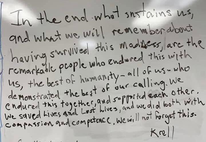 A note left on the hospital staff whiteboard by Dr. Kenneth Krell, director of eastern Idaho’s largest intensive care unit. #idahoCovid19