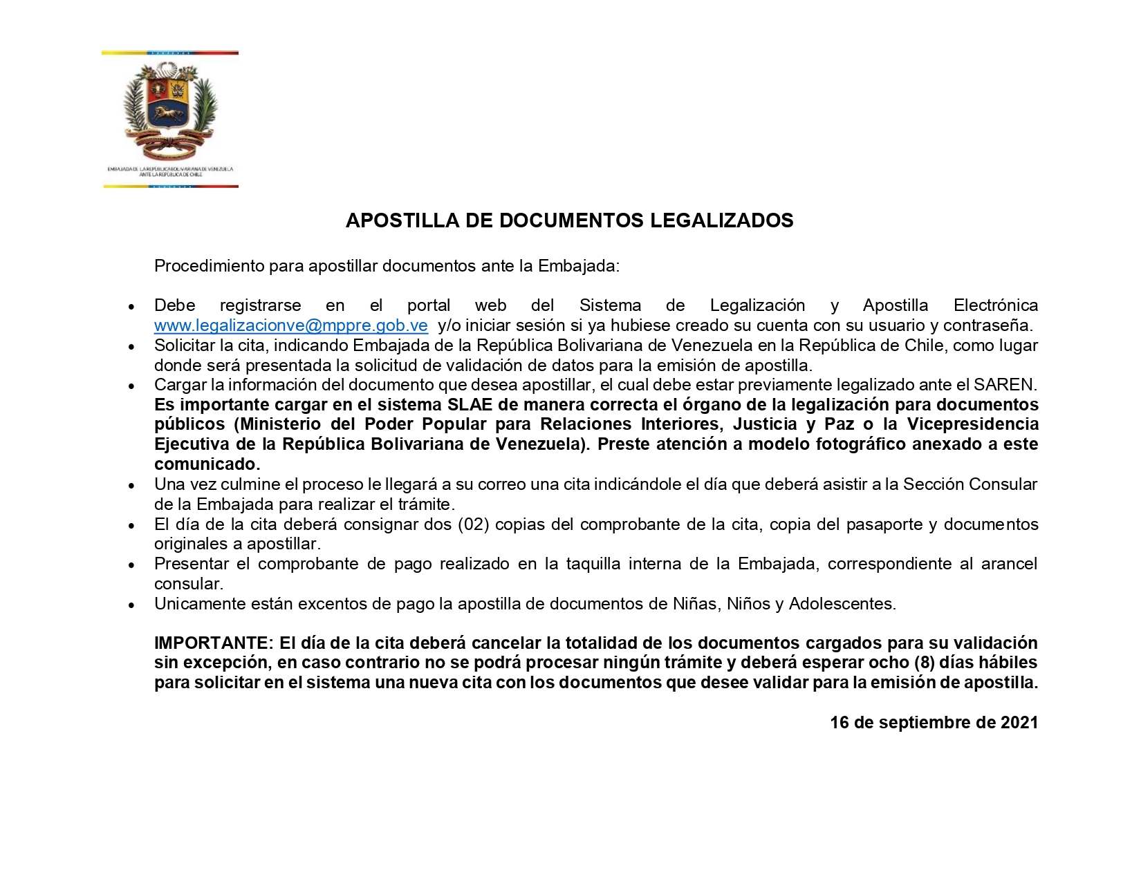 Embajada correspondiente