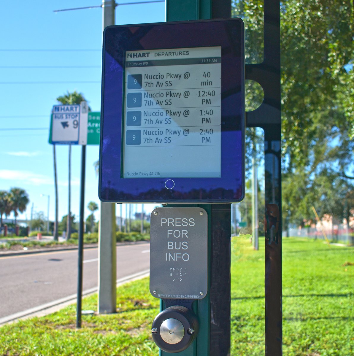 Real-time display screen at HART Route 9 stop