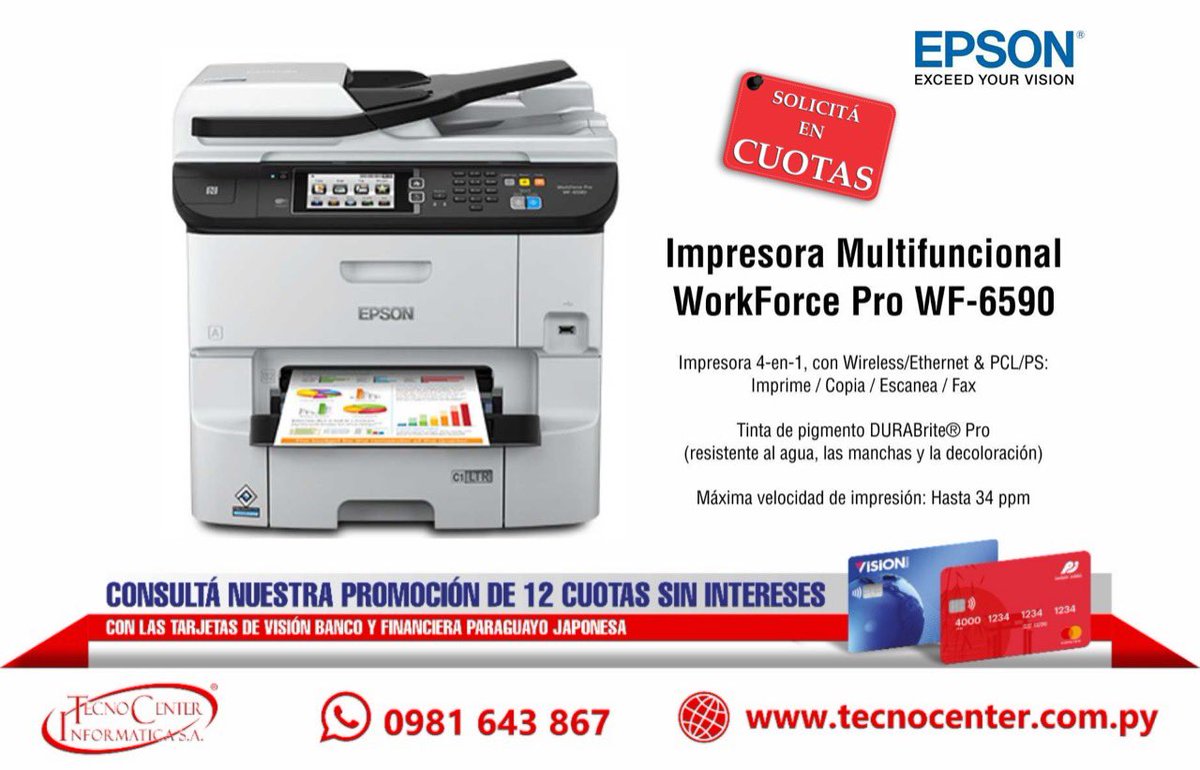 TecnoCenter_Py's tweet image. Optimiza la productividad en grupos de trabajo. Impresora Epson WorkForce Pro WF-6590. Adquirila en cuotas de Gs. 340.000! WApp Directo 📲 0981643867
#Impresoras #Epson #WorkForcePro #WF6590 #TecnocenterPy