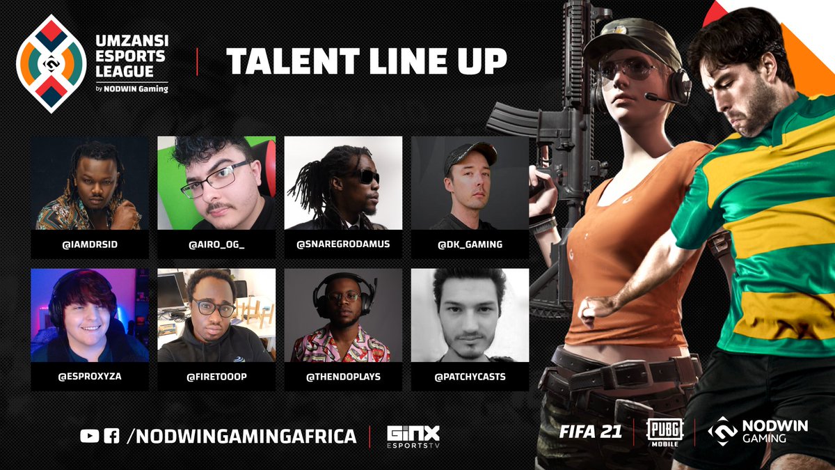 Say hello to our awesome #Umzansi🏆 Season 4 talent 😁! Be sure to tune in for the Week 1 matches starting tomorrow at 19.00 CAT on the NODWIN Gaming Africa #Facebook #YouTube💪 <a href="/IamDrSID/">Dr SID</a> <a href="/EsProxyZA/">EsProxy</a> <a href="/Airo_OG_/">Alex Wrigley</a> @firetooop @Snaregrodamus <a href="/ThendoPlays/">Thendo 'Plays' Mukhavhuli</a> @PatchyCasts <a href="/DKZA_Gaming/">DK Gaming</a>