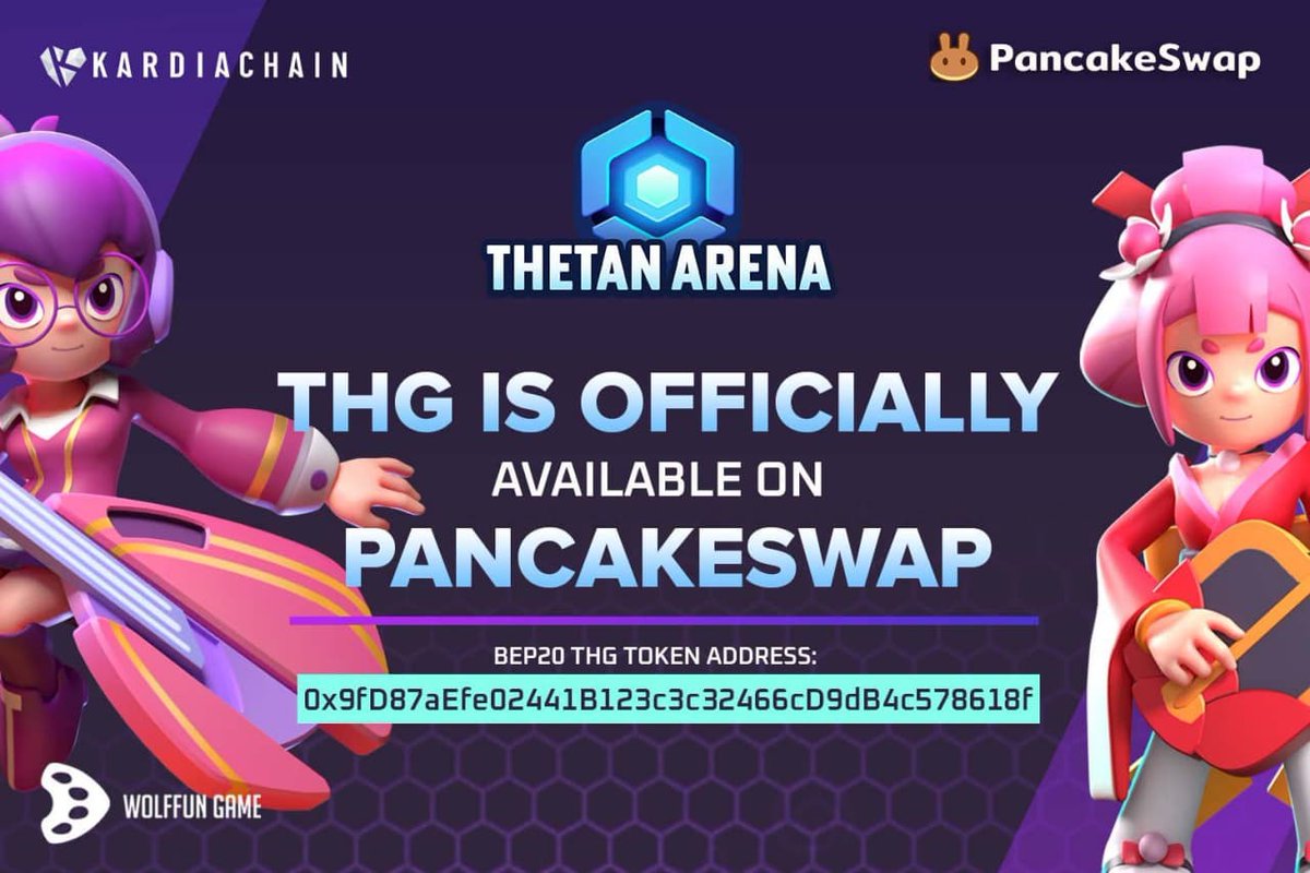 thetan_world's tweet image. 📣 $THG IS OFFICIALLY AVAILABLE ON PANCAKESWAP!

⚡️#BSC users now can start buying $THG on PancakeSwap here: 
pancakeswap.finance/swap?outputCur…

BEP20 $THG Token Address: 0x9fD87aEfe02441B123c3c32466cD9dB4c578618f

@PancakeSwap @KardiaChain @WolfFunGame