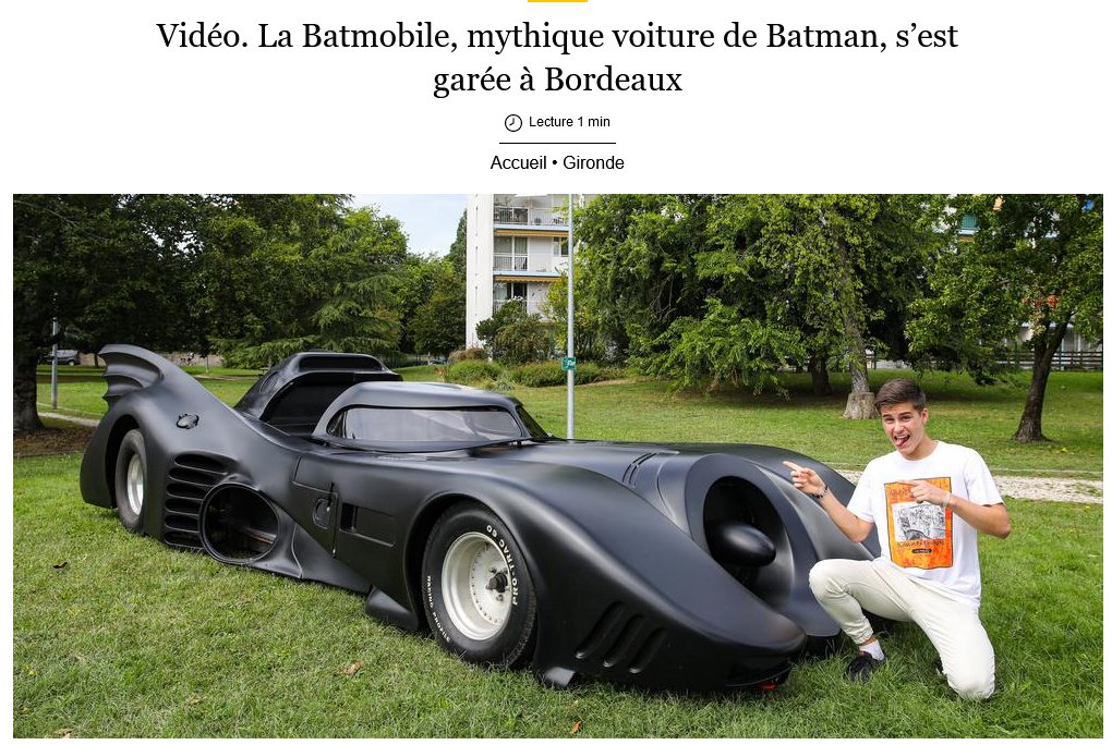 Vidéo. La Batmobile, mythique voiture de Batman, s'est garée à