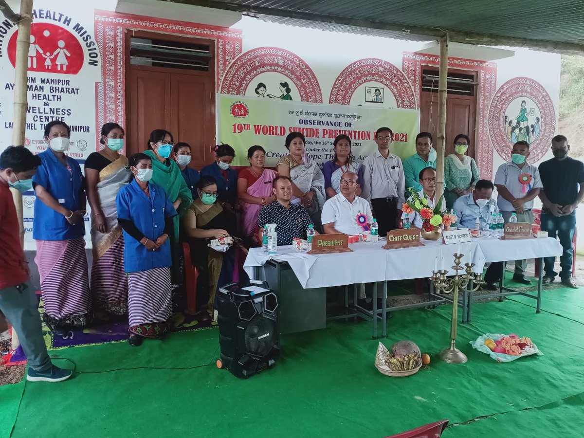 NhmManipur's tweet photo. @health_manipur
Observance of 19th World Suicide Prevention Day 2021 at HWC Langathel. Shri P. Brojen Singh, MLA Wangjing Tentha AC, Shri R. Rang Peter, DC Thoubal and Dr. Y. Nokul Singh, CMO Thoubal were on the dais. Dr. H. Angomacha, Senior Psychiatrist was the RP of the day. https://t.co/oNtb680X1v