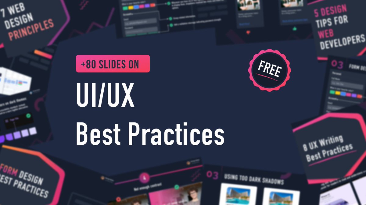 _georgemoller's tweet image. I put together +80 slides on UI/UX on a FREE bundle for you to grab, you'll learn:

1. Web design principles
2. Form design best practices
3. Design mistakes to avoid
4. Tips for building dark mode themes
5. UX writing best practices

...and more! Grab it from the link below 👇