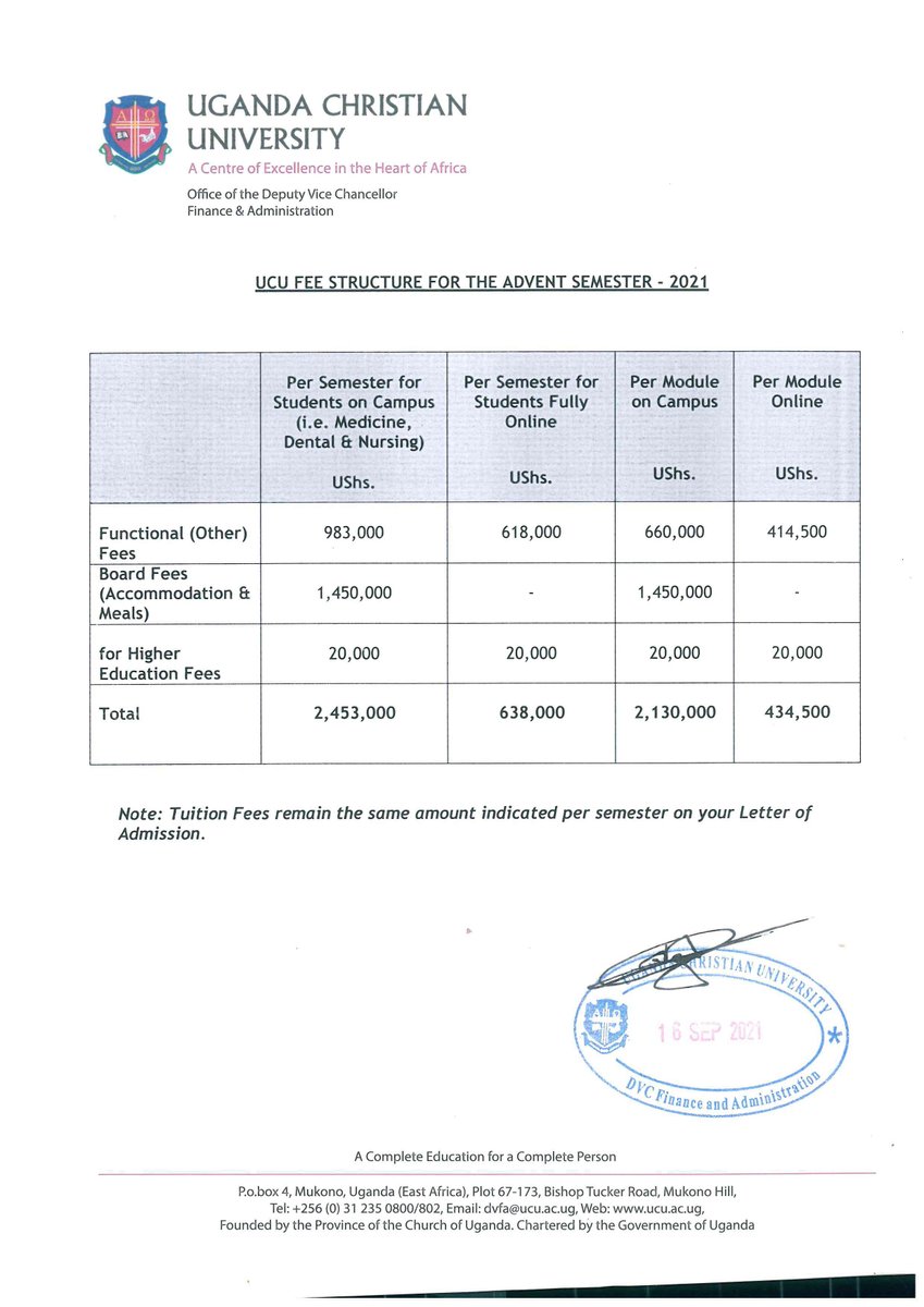 Kindly receive the Advent Semester fees structure