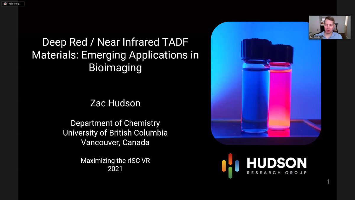 Our final talk of the day comes from Zac Hudson (in the Vancouver early morning) who will be continuing our exploration of TADF and its emerging applications in bioimaging. #MAXrISC