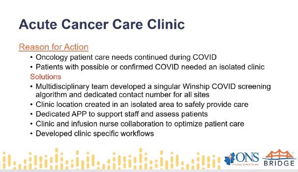 DarcyBurbage's tweet photo. #COVID19 provided an opportunity for #CancerPrograms to pivot to alternate options to maintain care to our patients #Telehealth #APP Led Acute CancerCare Clinic #ONSBridge @oncologynursing https://t.co/zHica8coN2