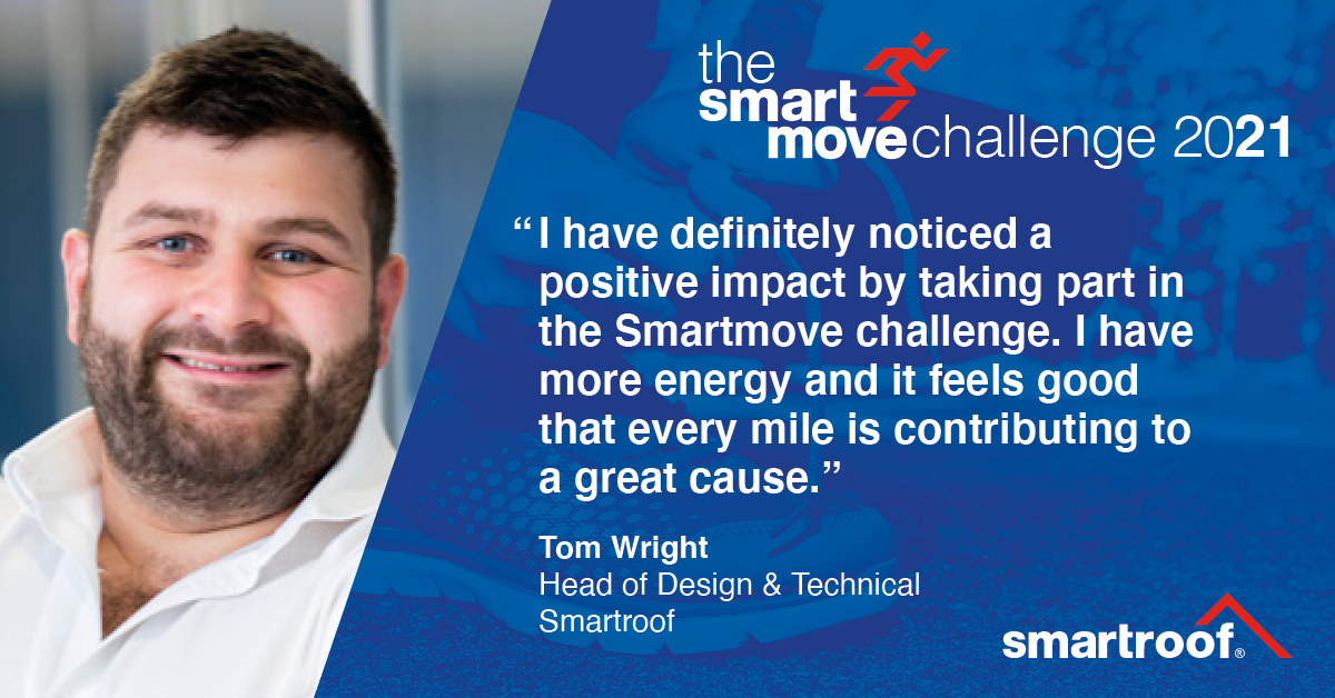 smartroof_'s tweet photo. We are delighted that many of you are feeling the benefits of participating in the Smartmove Challenge 2021. Well done to Tom Wright, Head of Design &amp; Technical at Smartroof for participating in the Smartmove Challenge and contributing towards a great cause. #Smartmovechallenge https://t.co/VXLPUM1VdO