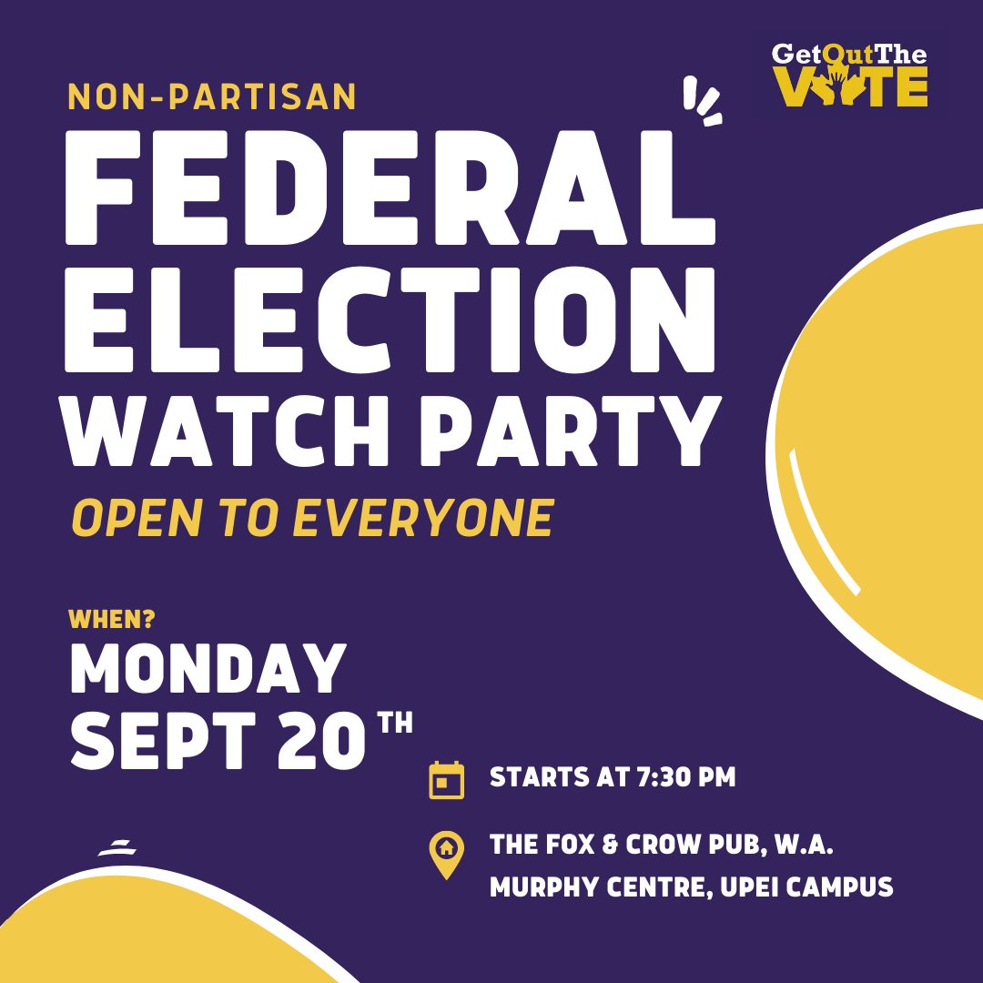 Okay folks, it's almost here... 🎉ELECTION DAY 🎉

And just like every time there's a federal election, we're hosting an Election Watch Party in our pub!  This will be a non-partisan watch party, and all are welcome - students and non-students alike!