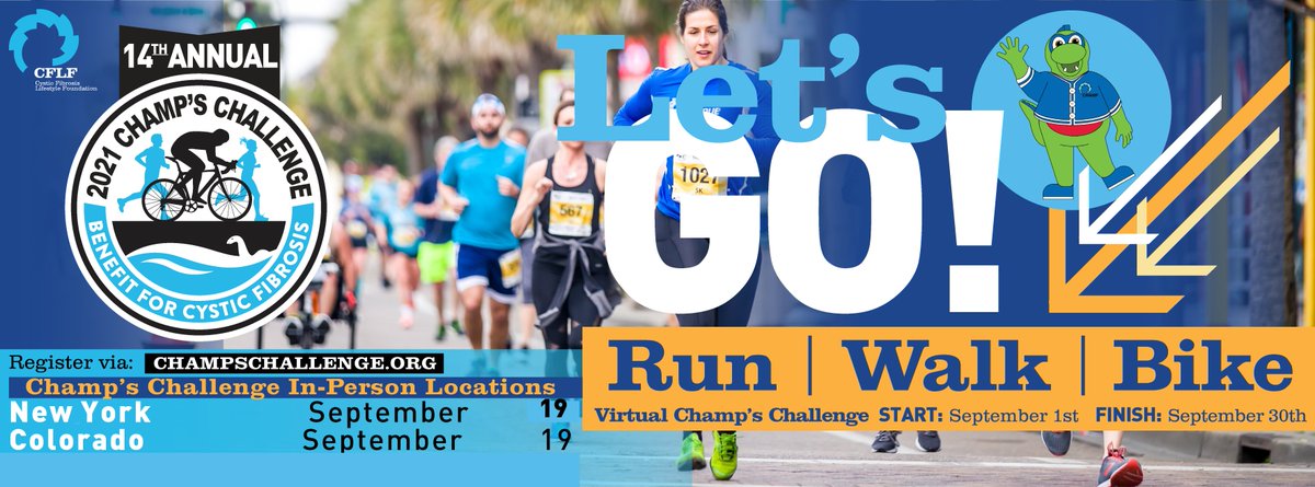 Champ's Challenge for #cysticfibrosis is happening now, through the month of September! Join us in-person this weekend in #NewYork or #Colorado OR create your own challenge and join VIRTUALLY! Sign up at champschallenge.org