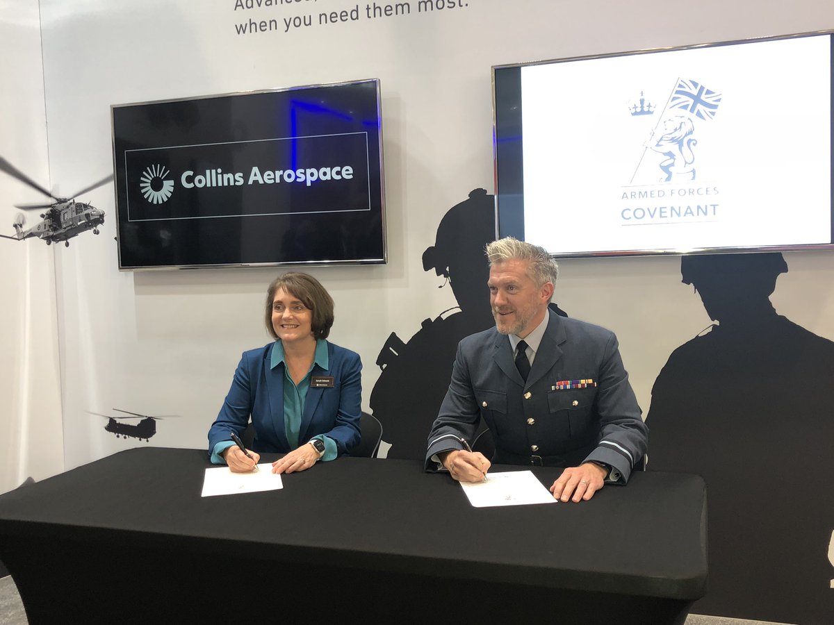 @CollinsAero huge congratulations to Collins Aerospace for signing the Armed Forces Covenant today at #DSEI21 thank you to Sarah Minett their MD for their commitment @DRM_Support