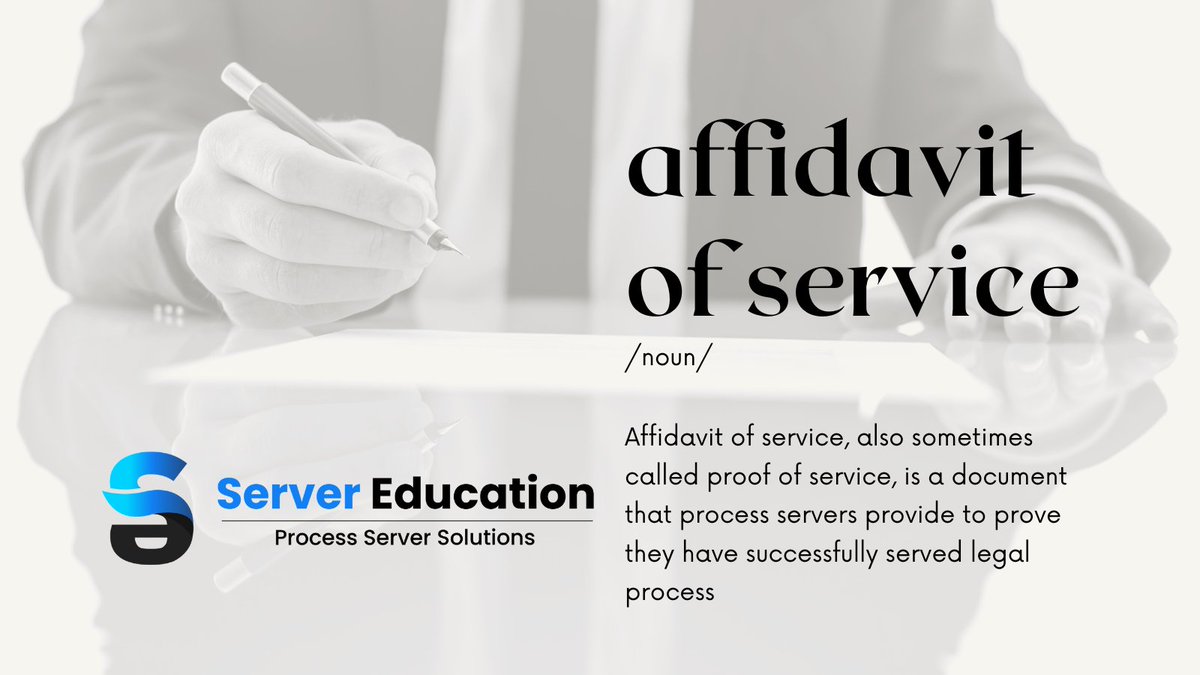 DurableDaverolf's tweet image. As a process server, an affidavit is required for every party served. Customers expect you to produce affidavits that will be accepted by the court. 

Find out more about an exciting process serving career at servereducation.com!

#servingprocess #processserver