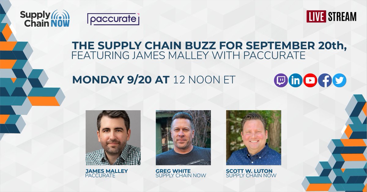 If you're even a *little bit* of a supply chain person, and you haven't seen Supply Chain Now, you've been missing out. On Monday, Paccurate CEO and Co-Founder James Malley will join hosts Scott and Greg to discuss the news of the day!

Save your seat -> bit.ly/3hEeFzL