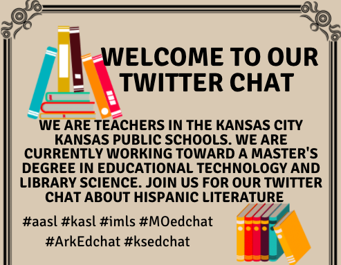 Who wants to join a few <a href="/kckschools/">Kansas City, Kansas Public Schools</a> teachers and librarians share ideas and resources on Hispanic Children's Lit? Tonight at 8:00PM!

<a href="/danielled1721/">Danielle Dalton</a> <a href="/AmieNovosel/">Amie Novosel</a> @jmshea23 

#ksedchat #HispanicHeritageMonth2021