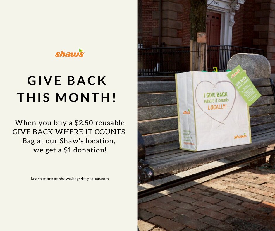EducateMaine's tweet photo. We're excited to share that every $2.50 GIVE BACK WHERE IT COUNTS Bag purchased in September at the Shaws located at South Portland will send a $1 donation to us! #givebackwhereitcounts #dogood https://t.co/04OsmAz0L0