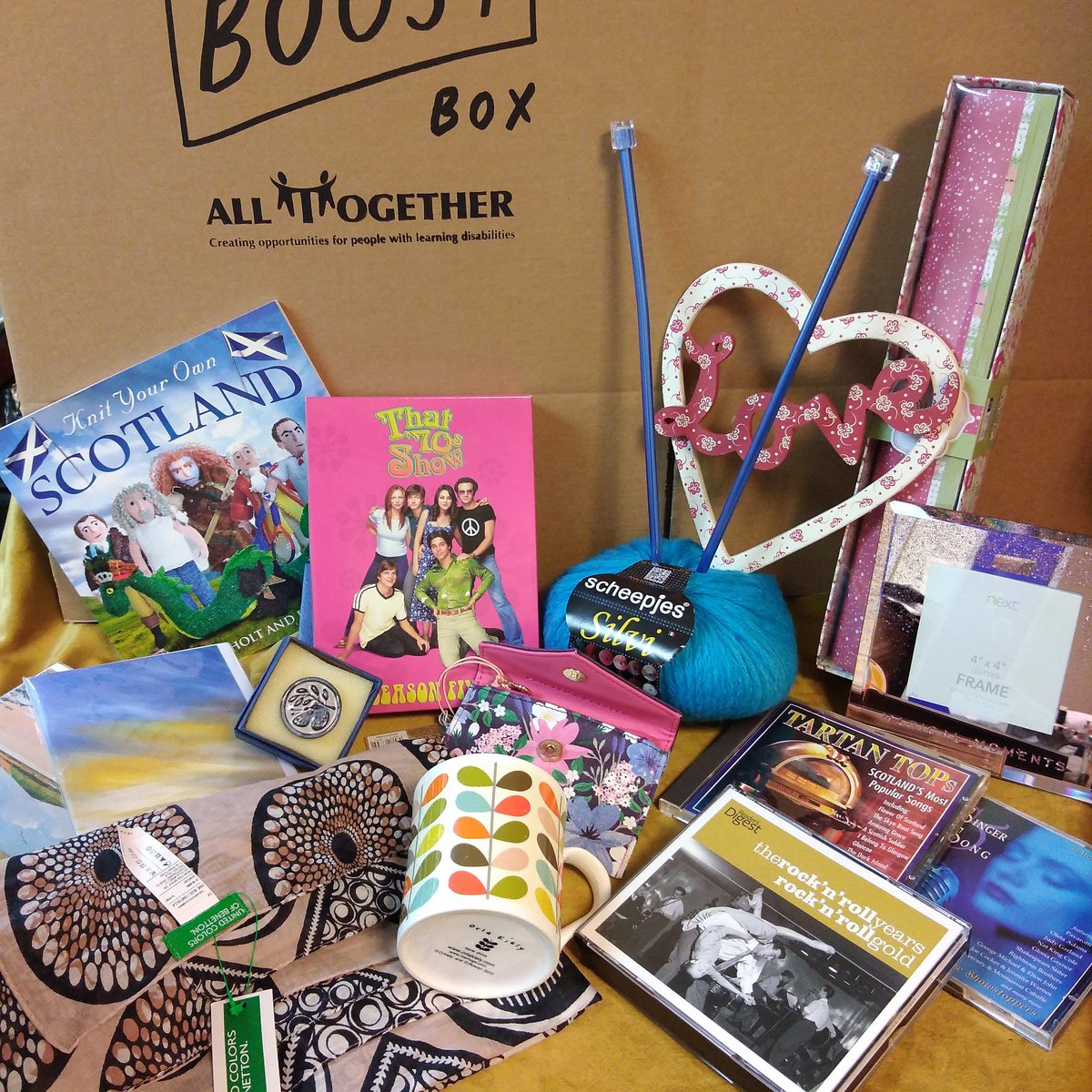 EdinburghAll's tweet photo. Example of items that can be expected in a Boost Box. Please check our website for details.
What item did you notice first in the picture ? 
#Alltogetheredinburgh #Charityshop #learningdisabilities #Boostbox #Nationallotterycommunityfund https://t.co/QITlxMLYVV