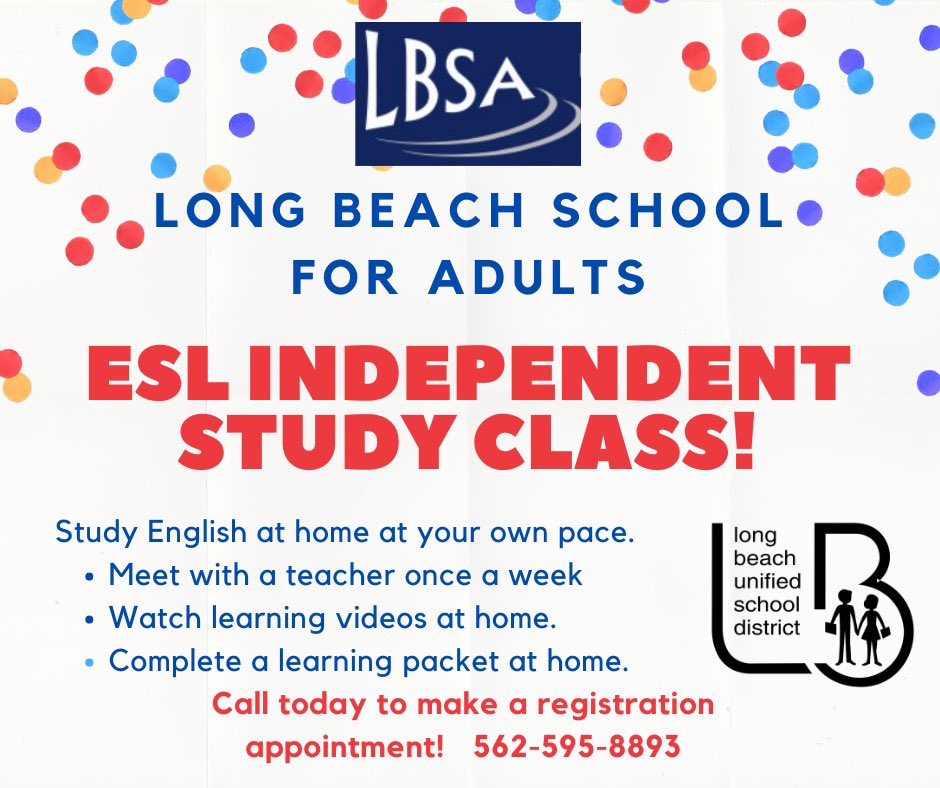 Free Independent Study ESL classes for adults! #ESL #AdultEducation #ProudToBeLBUSD #LongBeach