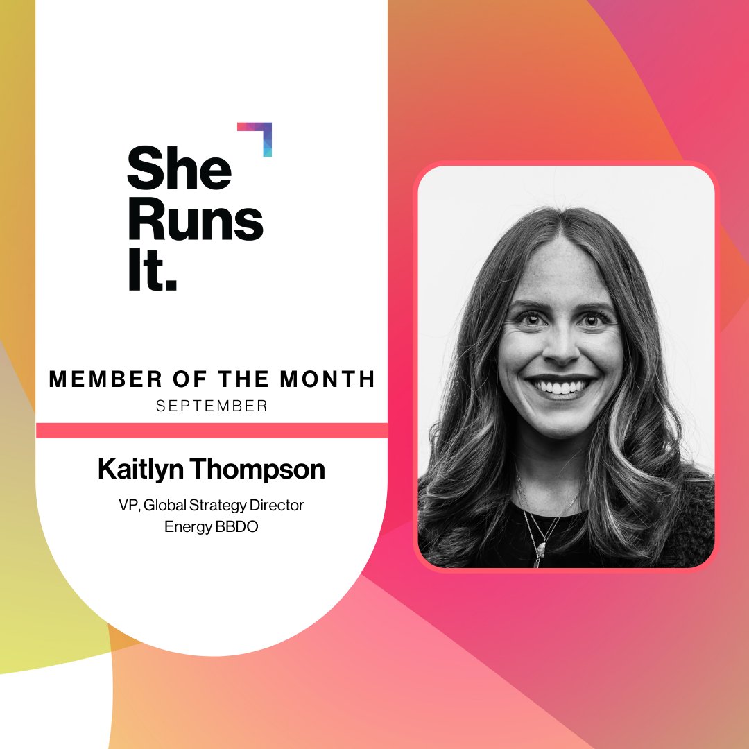 Congrats to our September Member of the Month, Kaitlyn Thompson, VP, Global Strategy Director, <a href="/energybbdo/">Energy BBDO</a> 

Thank you for all that you do for #SheRunsIt! Lean more about Kaitlyn on our website.  ow.ly/9I4c50GbrZs