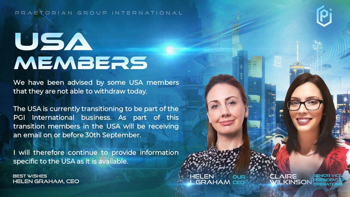 PGIGlobalTrade's tweet photo. ‼️ Please be advise to all USA Members ‼️
👇👇👇

#PraetorianGroupInternational #PGIGlobalTrade #PGIGlobal #PGI #PGI2.0 #PGIFuture #IbelieveInPGI #DailyUpdate #Announcement #information #moreupdate https://t.co/DebxQFq47T