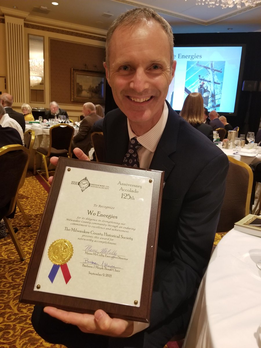 We Energies (@we_energies) on Twitter photo We were recently honored with a 125th Anniversary Accolade award from <a href="/MKEhistory/">MkeCoHistoricalSoc</a>. We appreciate the acknowledgment of our long-term commitment to the community.
Our President Tom Metcalfe accepted the honor on our company's behalf. We were recently honored with a 125th Anniversary Accolade award from <a href="/MKEhistory/">MkeCoHistoricalSoc</a>. We appreciate the acknowledgment of our long-term commitment to the community.
Our President Tom Metcalfe accepted the honor on our company's behalf.